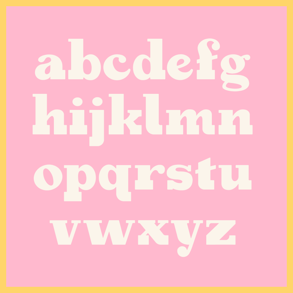 Lowercase letters of Melba typeface